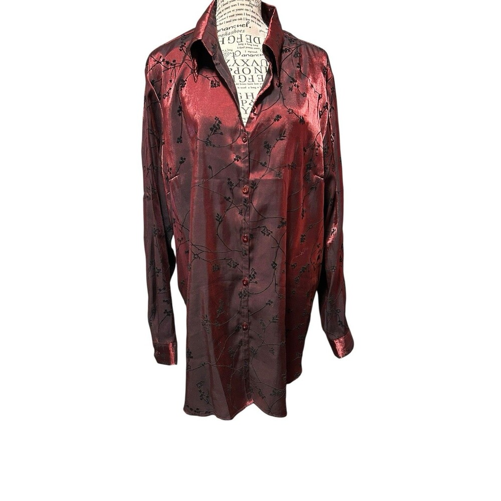 Venezia Jeans Women's Burgundy Top Shimmer Embossed Black Floral Plus 18/20
